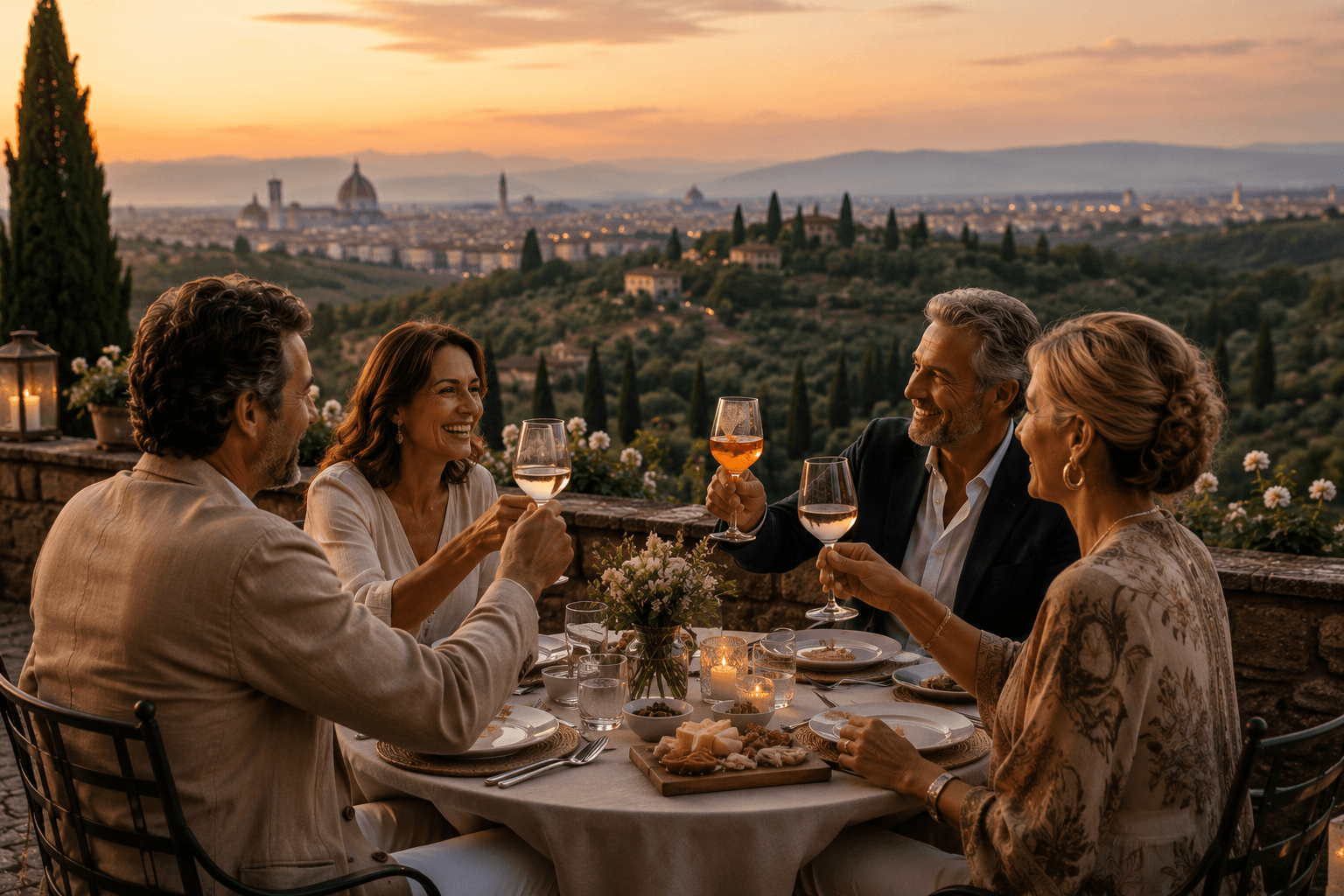 Private Italy journey memories with friends at sunset